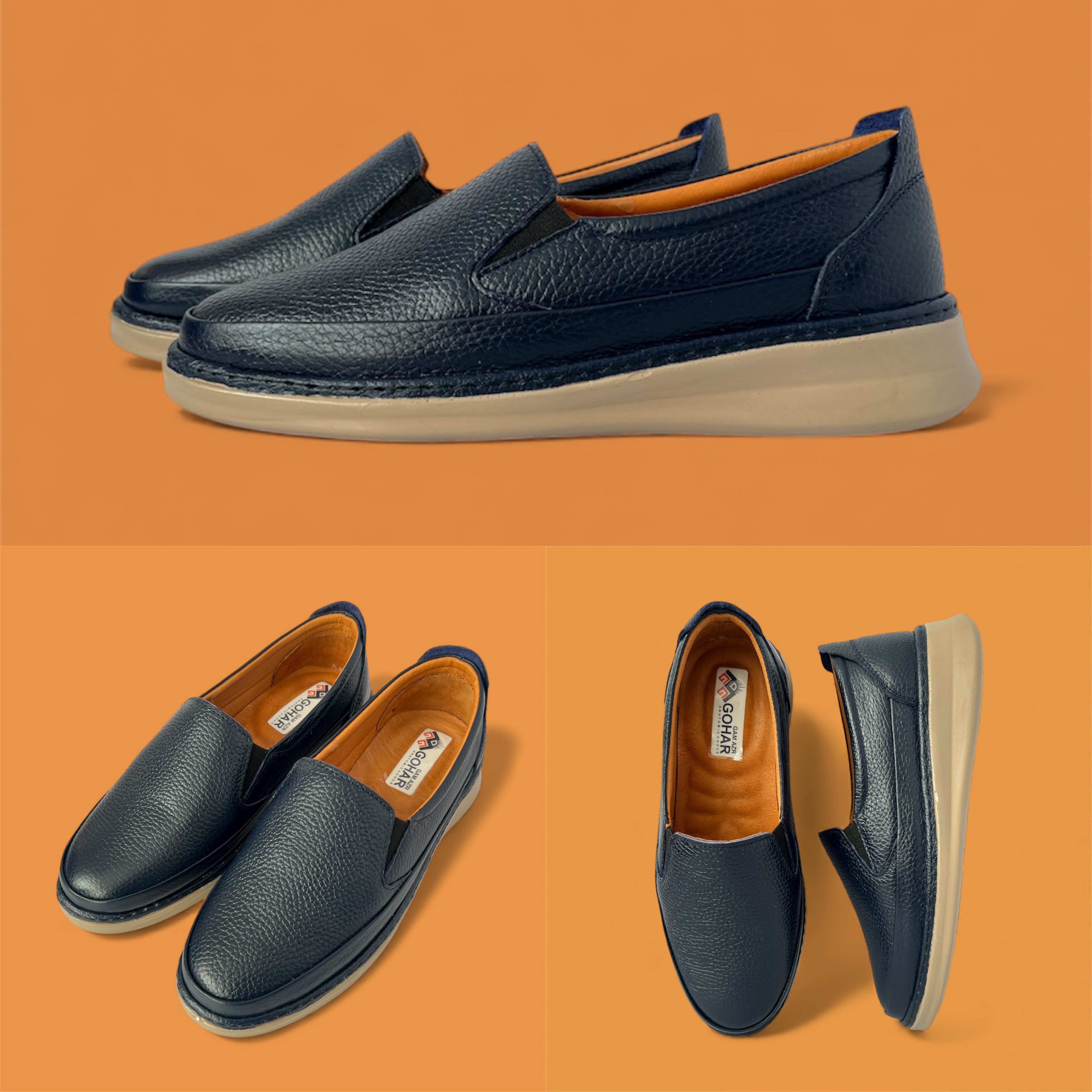 خرید کفش چرم طبیعی زنانه رنگ سرمه ای